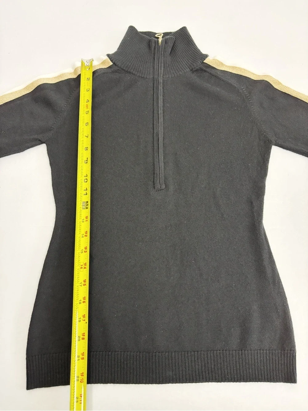 We Norwegians Geilo Metallic Striped Merino Wool Half-Zip Sweater Black Size S